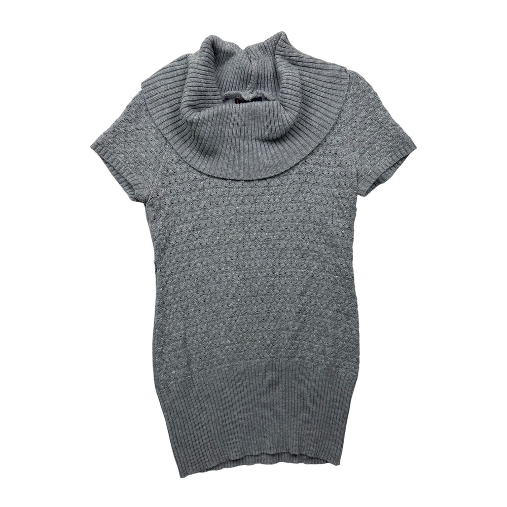 T/O Gray Cowl Neck Sweater Dress Tunic Metallic Knit Juniors M